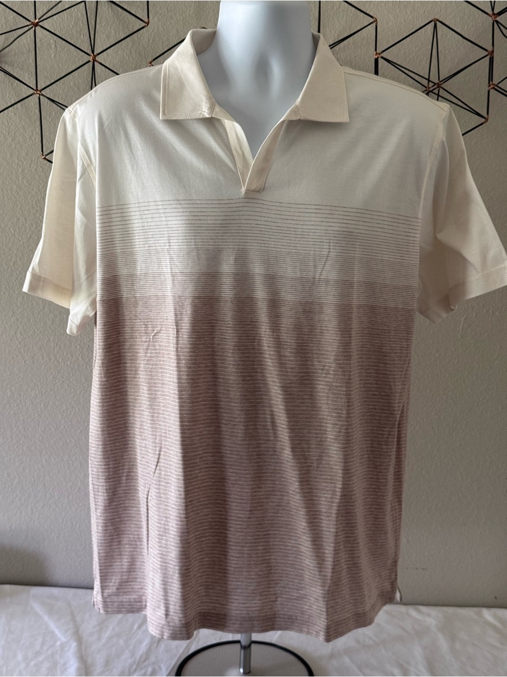 PETER MILLAR CROWN CRAFTED Riviera Polo Shirt - Cream and Tan Striped

Men’s L